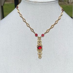 Ruby Red And Gold Broach Necklace